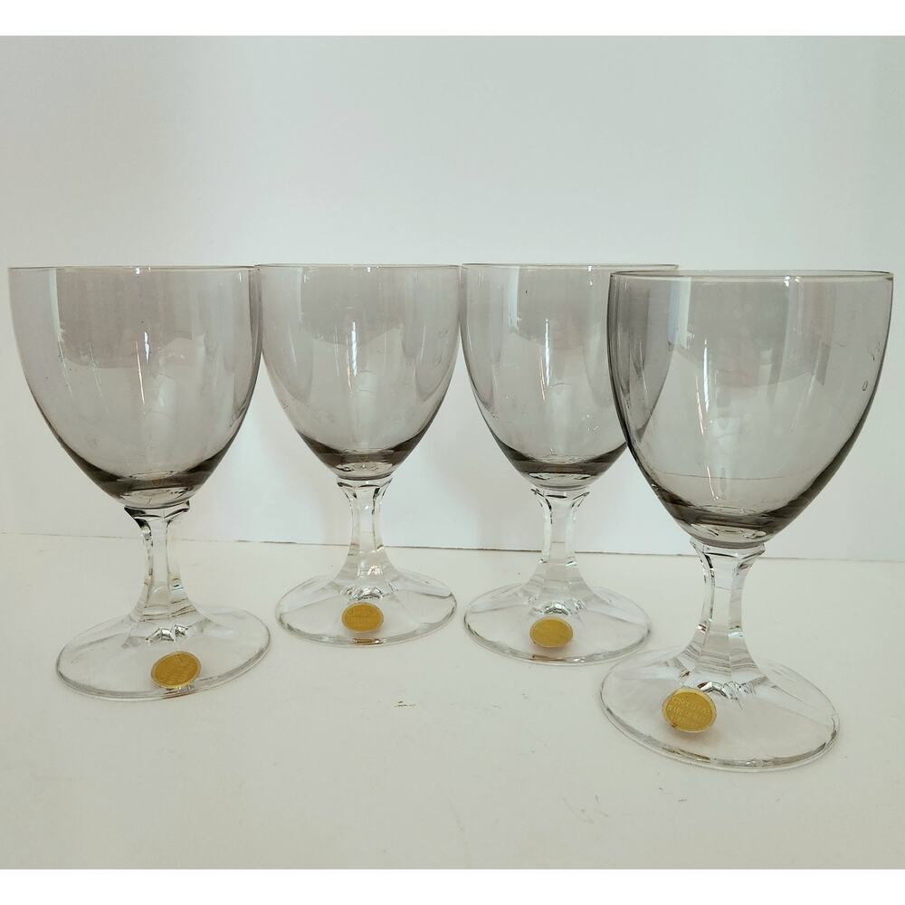 Vintage West Germany Smoke Gray Crystal Goblets Set of 4 Stemware